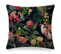 ZFENGYYUAN Housse de coussin carrée décorative en velours motif oiseau tropical vert 45 x 45 cm pour canapé, lit, salon, chambre à coucher, décoration d'intérieur
