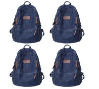 Sac à dos rétro en denim pour homme et femme - Sac à dos en toile bleu jean pour ordinateur portable - Sac à dos rétro pour étude, voyage, travail, noir foncé, L