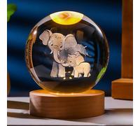 ZFFLYH 3D Crystal Ball Cadeaux d'animaux, Boule De Cristal Night Light Figurines Décor Verre Animaux Figurine Colibri Stuff Ornament Verre Boule Décorative pour Le Bureau À La Maison,Elephants