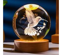 ZFFLYH 3D Crystal Ball Cadeaux d'animaux, Boule De Cristal Night Light Figurines Décor Verre Animaux Figurine Colibri Stuff Ornament Verre Boule Décorative pour Le Bureau À La Maison,Hummingbirds