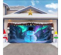ZFFLYH Bannière Couverture Porte Garage De Noël, Grandes Toiles De Fond, Couverture Porte De Vacances, Murale pour Décoration Noël, Décoration pour La Veille De Noël,Aurora Snowman,8 * 7FT