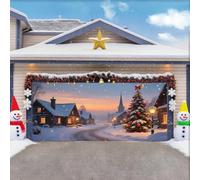 ZFFLYH Bannière Couverture Porte Garage De Noël, Grandes Toiles De Fond, Couverture Porte De Vacances, Murale pour Décoration Noël, Décoration pour La Veille De Noël,Sunset Village,16 * 7FT