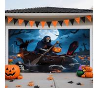 ZFFLYH Couverture Porte Garage d'halloween Grande Bannière Suspendue Photographie Fond Décorations Murales pour La Maison Extérieure Cour Halloween Décor Party,Night Boat,8 * 7FT