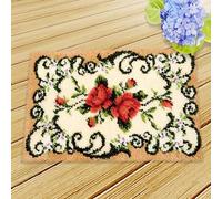 ZFFLYH Latch Crochet Kits Pour Adultes Enfants DIY Tapis Coussin Crochet Fils Kits Fleur Motif Imprimé Toile Créativité Broderie Artisanat Kit Pour Home Decor Festival Cadeau 20.5X15 Pouce