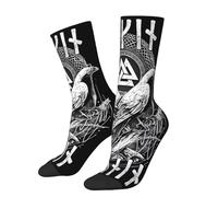 ZFFOZZ Chaussettes Vikings Mjolnir, Mythologie Nordique Païenne Marteau de Thor Chaussettes Habillées Cool, Drôle Nouveauté Chaussettes Athlétiques Décontractées(Odin's Raven 3 PCS)