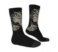 ZFFOZZ Loup Fenrir Viking Mens Socks, Chaussettes Unisexe Norse Warrior Cool Chaussettes Imprimées en 3D Antidérapantes, Odin Bear Claw Chaussette Street Style Crazy(3PCS)