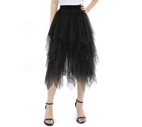 zffriction Jupe Tulle Femme Longueur 80CM Jupe en Tulle Taille Élastique pour Daily, Party, Mariage (FR/ES, Alpha/Lettres, Taille Unique, Taille Normale, Taille Normale, Noir)