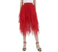 zffriction Jupe Tulle Femme Longueur 80CM Jupe en Tulle Taille Élastique pour Daily, Party, Mariage (FR/ES, Alpha/Lettres, Taille Unique, Taille Normale, Taille Normale, Rouge)