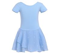zffriction Robe de Ballet Classique Filles Coton Justaucorps Danse avec Jupe Tutu Robe de Danse à Paillettes Vêtements de Ballet(130,Bleu)