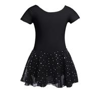 zffriction Robe de Ballet Classique Filles Coton Justaucorps Danse avec Jupe Tutu Robe de Danse à Paillettes Vêtements de Ballet(120,Noir)