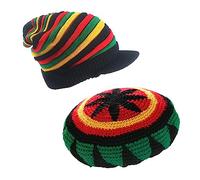 ZffXH Bonnet Rasta, 2pcs Chapeau Rasta Mütze Hat en Laine Tricotée Bonnet Jamaïcain Coloré Chapeau Reggae Crâne Souple Et Ample Beret Rasta pour l'hiver Et L'automne
