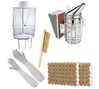 ZffXH Kit d'outils d'apiculture, 5 fumeurs de ruche, 108 boules d'encens, gants en cuir de chèvre taille XL, chapeau d'apiculteur, pinceau, accessoires d'apiculture, kit de démarrage