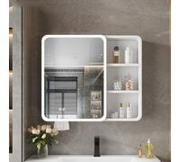 ZFGOJNBH Armoire à Miroir éclairée pour Salle de Bain, Armoire à Miroir de Salle de Bain rectangulaire avec Fonction antibuée en Un clic, Armoire à Pharmacie de Salle de Bain avec matériau en alumini