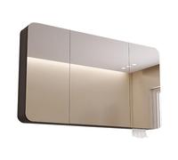 ZFGOJNBH Armoire de Salle de Bain Moderne Grise avec Miroir et 3 Portes, éclairage et Options de Montage polyvalentes 90 x 70 x 13 cm