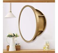 ZFGOJNBH Armoire de Salle de Bain Murale Moderne avec Miroir Rond, Rangement pour médicaments Suspendu pour Salon, Cuisine, Chambre à Coucher - Marron et Or 50 cm, Design élégant et Fonctionnel