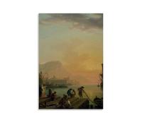 ZFHSFZ Claude Joseph Vernet Toile de peinture à l'huile imperméable amovible sans résidus pour salle de bain, cuisine, dortoir, facile à nettoyer, 60 x 90 cm, style sans cadre