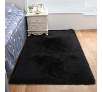 ZFHTAO Imitation Fourrure Douce Moelleux Tapis Peluche Rectangle Siège Coussin Tapis Antidérapant Chambres Salon Bain Enfants Pleine Taille - Noir 50x110cm