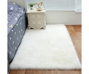 ZFHTAO Peau de Mouton et Fourrure d'agneau Shaggy Tapis Peluche Rectangle Siège Coussin Tapis Fourrure Synthétique pour Le Salon Tapis Toutes Les Tailles - Blanc 100x150cm