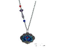 ZFHTJEKNCS Collier amulette en forme de cœur de lotus porte-bonheur avec style ethnique ancien et pendentif bleu artistique pour femmes