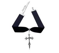 ZFHTJEKNCS Étrange Collier à Croix, Pointes, Gothique, Velours noir, Croix de Chauve-souris, Païen, Mystère, Accessoires de Sorcière, Alternatif, Collier du Corps pour Femmes