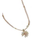 ZFHTJEKNCS Léger luxe français Bling Petit collier de perles en marguerite élégant et exquis pour femmes Chaîne de clavicule d’été élégante et exquise