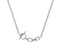 ZFHTJEKNCS OT Outer Square Inner Round Ring Pendant Pave Necklace Titanium Steel Cold and Trendy Hip-Hop Accessory Short Collarbone Chain