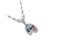 ZFHTJEKNCS Palette de couleurs Incrustation de pierre colorée Panneau de peinture Collier Collier pour femmes Anneau de superposition