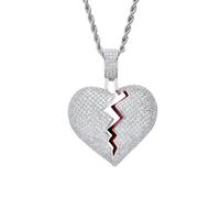 ZFHTJEKNCS Pendentif hip-hop transfrontalier cœur brisé électroplacé collier d’amour unisexe pour un couple en stock
