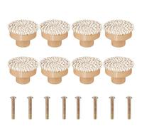 ZFIHAV Bouton De Meuble En Rotin Kit de 1/2/4/6/8 boutons commode en rotin et bois, poignées meuble décoratives rondes, tiroir tissées polyvalentes for tables chevet Pour Porte(White 8Pieces)