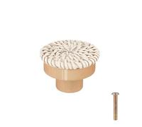 ZFIHAV Bouton De Meuble En Rotin Kit de 1/2/4/6/8 boutons commode en rotin et bois, poignées meuble décoratives rondes, tiroir tissées polyvalentes for tables chevet Pour Porte(White 1Piece)