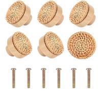 ZFIHAV Bouton De Meuble En Rotin Kit de 1/2/4/6/8 boutons commode en rotin et bois, poignées meuble décoratives rondes, tiroir tissées polyvalentes for tables chevet Pour Porte(Yellow 6Piece)