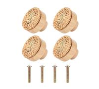 ZFIHAV Bouton De Meuble En Rotin Kit de 4 poignées commode rondes décoratives en rotin et bois, tiroir tissées polyvalentes for tables chevet Pour Porte(Yellow 4Piece)