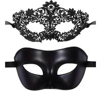 ZFIHAV Ensemble de masques mascarade en dentelle élégante, 2 pièces, for les Couples for la fête vénitienne, masque du Mardi Gras