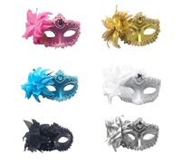ZFIHAV Masque de diamant for fête danse, 6 pièces, plumes, Costume spectacle carnaval mariage, masque dame Sexy, mascarade(Mix colors)