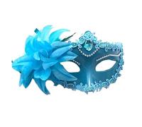 ZFIHAV Masque de diamant for fête danse, 6 pièces, plumes, Costume spectacle carnaval mariage, masque dame Sexy, mascarade(Blue)