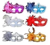 ZFIHAV Masque de diamant for fête danse, 6 pièces, plumes, fleurs, Costume spectacle carnaval mariage, masque dame Sexy, mascarade noël