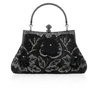 ZFIHAV Sac De SoiréE Brodé Perle broderie femmes sac de soirée diamants coquille dame petite journée embrayages fête dîner mariage mariée perle sacs à main Pour Femme(Black)