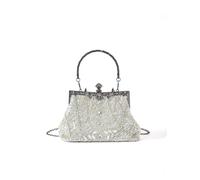 ZFIHAV Sac De SoiréE Brodé Sac de soirée à main en perles fleurs brodées, tendance Vintage, industrie lourde, for fête mariage Pour Femme(White)