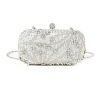 ZFIHAV Sac De SoiréE Brodé Sac de soirée brodé à la main, avec strass cloutés diamants, motif fleurs perlées, sac dîner mariage for fête Pour Femme(Silver)