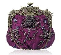 ZFIHAV Sac De SoiréE Brodé Sacs à main de luxe brodés rétro styliste, pochette perles et paillettes, chaînes, sac soirée bandoulière Pour Femme(Purple)