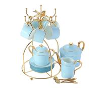 ZFIHAV Service à café en porcelaine bleu or, service à thé Noble, tasse en céramique, sucrier, crémier, théière, café