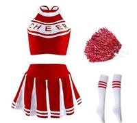 ZFIHAV Tenue De Pom-Pom Girl Costume classique de pom-pom child lycée, uniforme sportif for étudiantes, tenue fête carnaval athlétique Pour Femmes(Red Set,M)