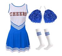 ZFIHAV Tenue De Pom-Pom Girl Costume de pom-pom child, uniforme danse imprimé lettres compétition lycée avec pompons, robe soirée, carnaval, Halloween Pour Femmes(Blue,M)
