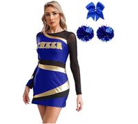 ZFIHAV Tenue De Pom-Pom Girl Tenue de pom-pom child for femme, robe patchwork métallisée à manches longues, costume for adultes, vêtements danse for accessoires Pour Femmes(Blue,M)