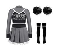 ZFIHAV Tenue De Pom-Pom Girl Uniforme de pom-pom child for filles, tenue danse, haut court, jupe plissée, chaussettes à fleurs, for équipe, ensembles vêtements Pour Femmes(B Gray,14)