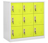 ZfiPhranillus Armoire à casiers verrouillables, gris clair/vert, 90 x 45 x 92,5 cm, en acier, 9 compartiments verrouillables, 10 kg/sol, multi-usages pour bureau, école, couloir