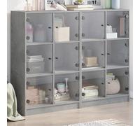 ZfiPhranillus Buffet gris béton avec portes en verre - 136 x 37 x 109 cm - En bois - Bibliothèque moderne pour salon, chambre à coucher, couloir