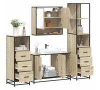 ZfiPhranillus Ensemble de 4 meubles de salle de bain en chêne Sonoma : armoire à miroir, meuble sous lavabo, 2 armoires de salle de bain 65 x 20 x 60 cm bois/métal