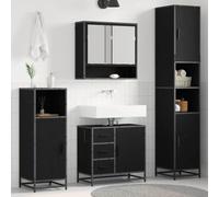 ZfiPhranillus Ensemble de meubles de salle de bain, en chêne noir, 3 pièces, avec miroir, lavabo, 90 x 33 x 60 cm, cadre en métal moderne, pour petites salles de bains, appartements en ville