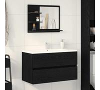 ZfiPhranillus Meuble de salle de bain - Noir - Aspect chêne - 60 x 10,5 x 45 cm - Miroir mural en bois avec étagère - Meuble de salle de bain moderne et peu encombrant - Pour petites salles de bains